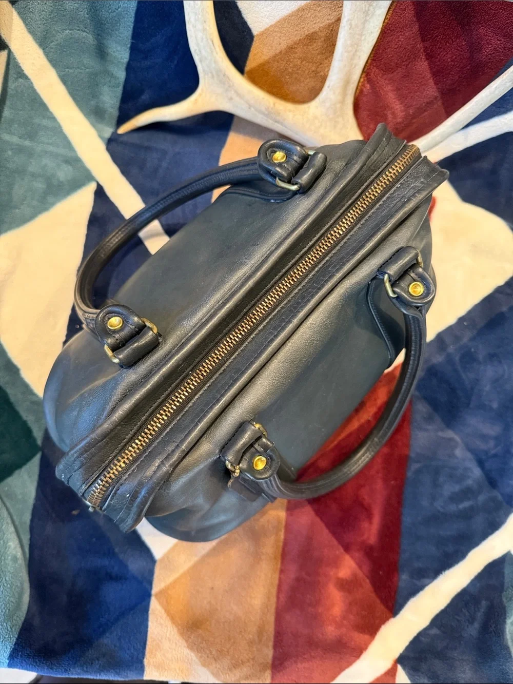 SOLD Vintage Coach Blue Leather Satchel with Double Handles